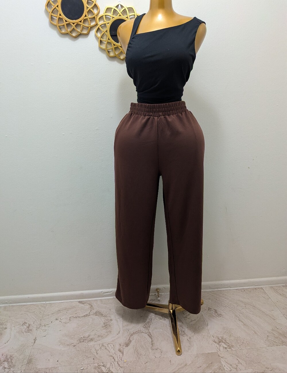 Fantaslook Women's Brown Wide Leg High Waisted Pants XXL